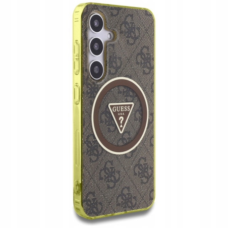 Guess MagSafe glitter guzikami — etui do Galaxy S25, brązowy