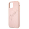 Guess Saffiano Vintage Script — etui do iPhone 12 Pro Max, różowe