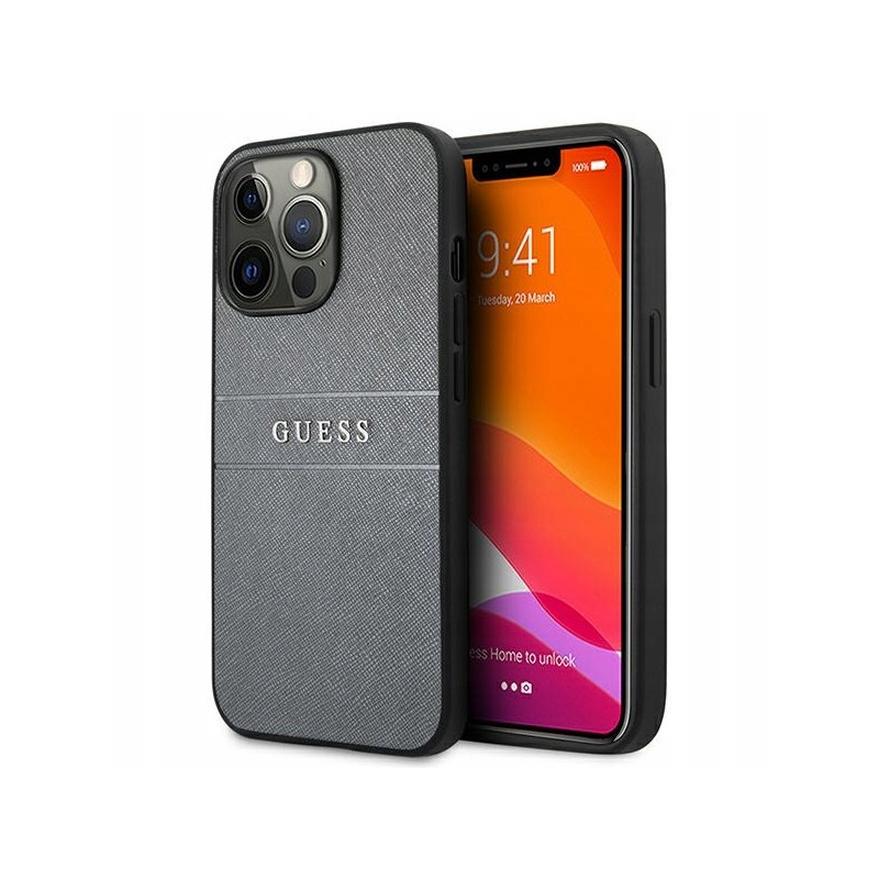 Guess Saffiano Strap tworzywo sztuczne — etui do iPhone 13 Pro, szare