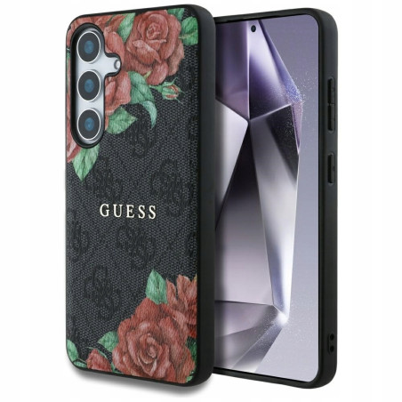 Guess Flowers Print MagSafe — etui do Galaxy S25, czarne