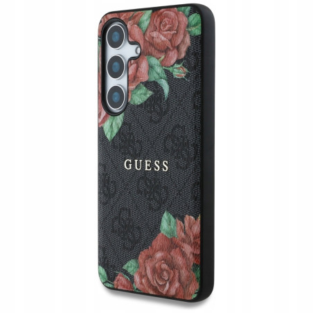 Guess Flowers Print MagSafe — etui do Galaxy S25, czarne