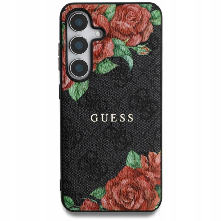 Guess Flowers Print MagSafe — etui do Galaxy S25, czarne