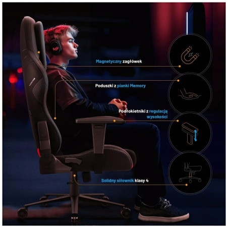 Fotel gamingowy z poduszką lędźwiową czarny tkanina Diablo X-One PRIME