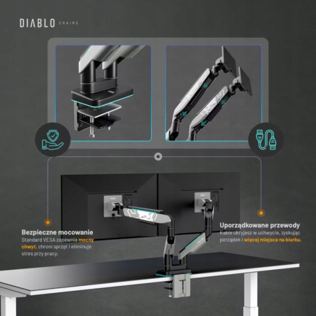 Uchwyt do 2 monitorów 35 cali VESA 75x75 szaro-czarny Diablo X-Arm