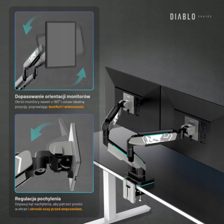Uchwyt do 2 monitorów 35 cali VESA 75x75 szaro-czarny Diablo X-Arm