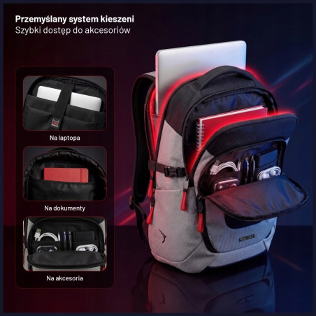 Plecak na laptopa Diablo Chairs Prime szary z kieszonkami szkolny bez 