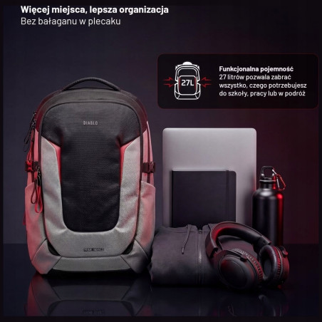 Plecak na laptopa Diablo Chairs Prime szary z kieszonkami szkolny bez 
