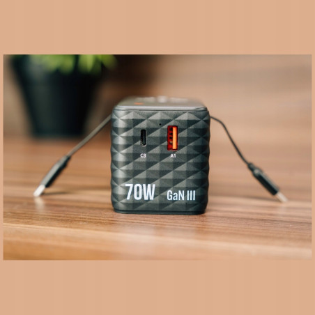 Adapter podróżny EU/UK/US GaN 70W USB-C USB-A czarny Verbatim