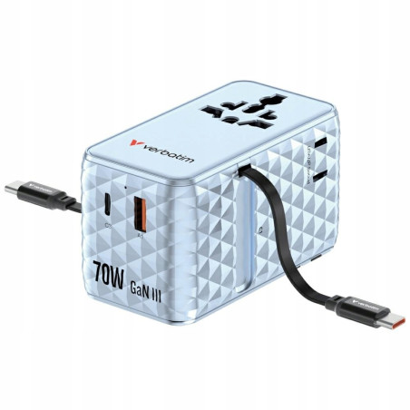 Adapter podróżny Verbatim EU/UK/US GaN 70W USB-C USB-A PD