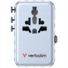 Adapter podróżny Verbatim EU/UK/US GaN 100W 2xUSB-C 1xUSB-A niebieski