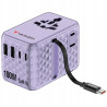 Adapter podróżny EU/UK/US GaN 100W PD fioletowy 2xUSB-C 2xUSB-A Verbat