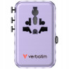 Adapter podróżny EU/UK/US GaN 100W PD fioletowy 2xUSB-C 2xUSB-A Verbat
