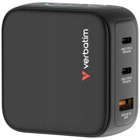 Ładowarka sieciowa GaN 65W USB-C USB-A Quick Charge czarny PD 1x Verba