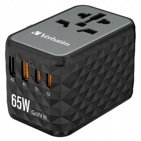 Ładowarka sieciowa 65W Verbatim GaN 2xUSB-A 2xUSB-C czarna Power Deliv