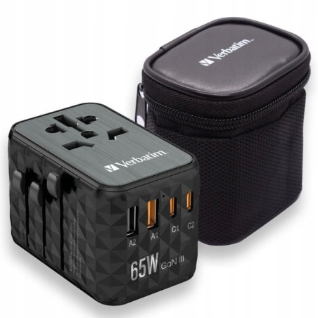 Ładowarka sieciowa 65W Verbatim GaN 2xUSB-A 2xUSB-C czarna Power Deliv