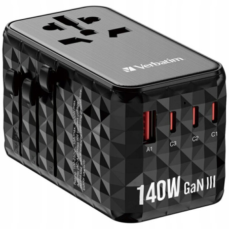 Ładowarka sieciowa 140W GaN USB-A/USB-C czarna Verbatim UTA-10 zasilac