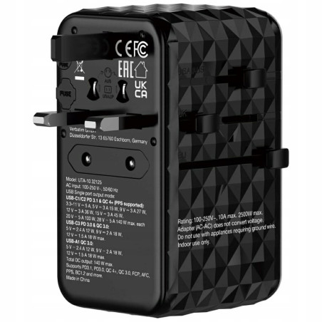 Ładowarka sieciowa 140W GaN USB-A/USB-C czarna Verbatim UTA-10 zasilac