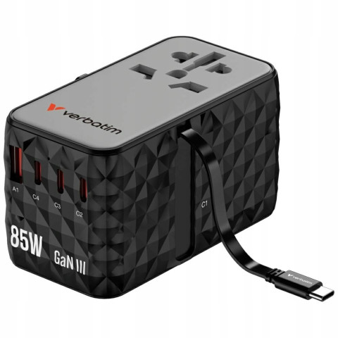Ładowarka sieciowa 85W Verbatim GaN USB-A 3xUSB-C czarna Power Deliver