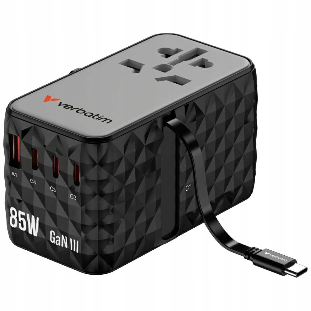 Ładowarka sieciowa 85W Verbatim GaN USB-A 3xUSB-C czarna Power Deliver