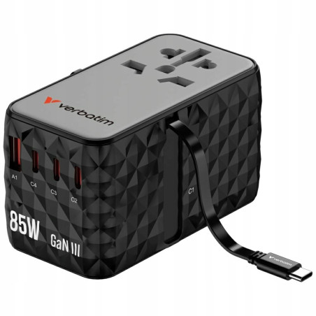 Ładowarka sieciowa 85W Verbatim GaN USB-A 3xUSB-C czarna Power Deliver