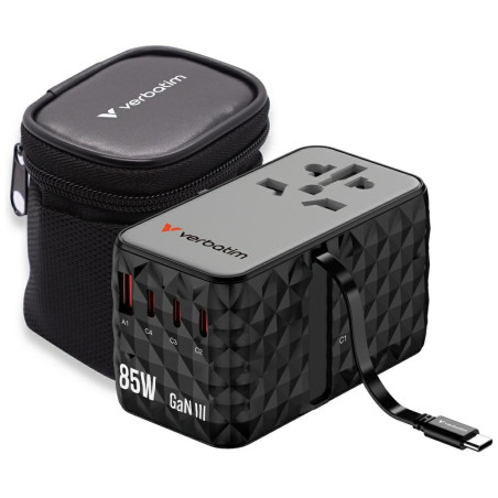 Ładowarka sieciowa 85W Verbatim GaN USB-A 3xUSB-C czarna Power Deliver