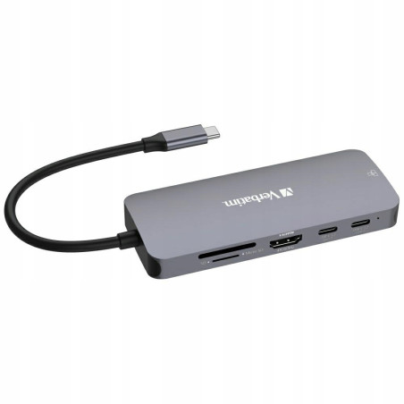 Adapter USB-C HDMI SD microSD aluminiowy 3xUSB-A Verbatim