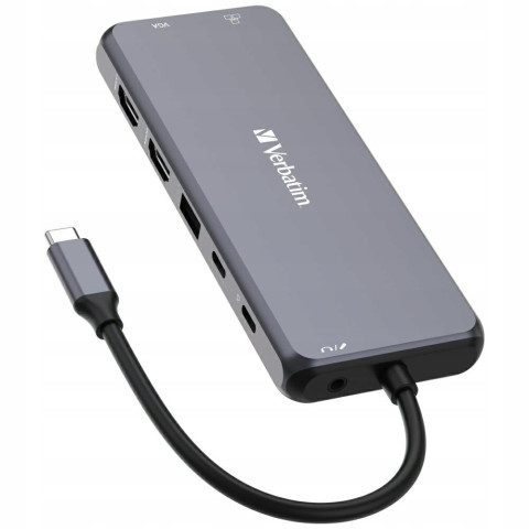 Adapter Hub USB-C Verbatim HDMI VGA Ethernet USB-A SD Aluminiowy