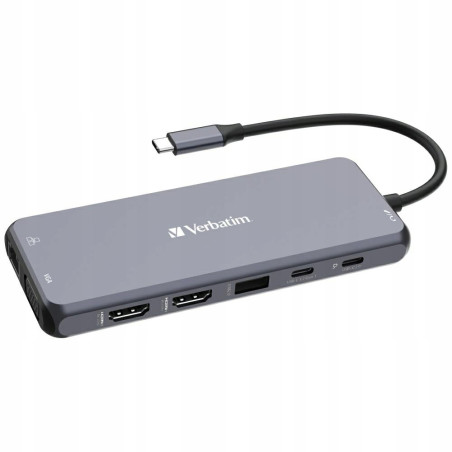 Adapter Hub USB-C Verbatim HDMI VGA Ethernet USB-A SD Aluminiowy
