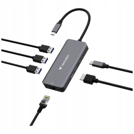 Adapter HUB USB-C HDMI RJ45 aluminiowy 3xUSB-A 3.2 Verbatim