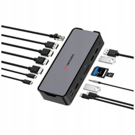 Adapter stacja dokująca USB-C 15w1 2xHDMI 1xRJ45 4xUSB-A 4xUSB-C Verba