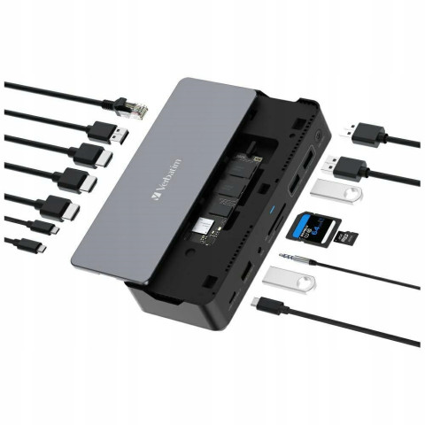 Adapter stacja dokująca USB-C Pro 15w1 HDMI RJ45 SD microSD 2xHDMI Ver