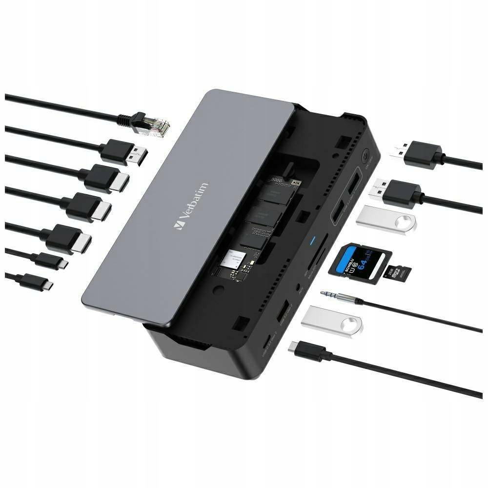 Adapter stacja dokująca USB-C Pro 15w1 HDMI RJ45 SD microSD 2xHDMI Ver