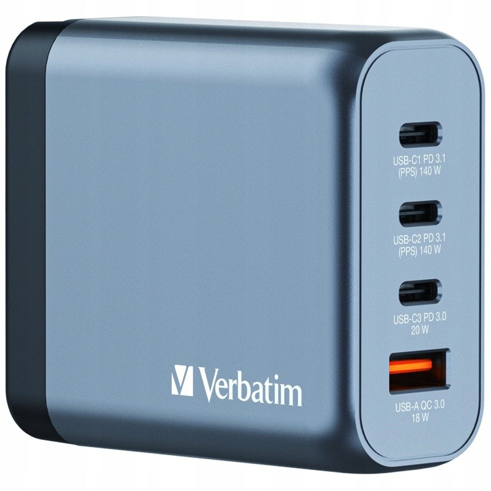 Ładowarka sieciowa 140W Verbatim GaN 3xUSB-C USB-A biała zasilacz adap