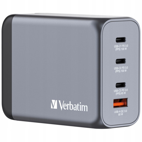 Verbatim Ładowarka sieciowa GaN 200W3xUSB-C/USB-A + Adapter EU/UK/US G
