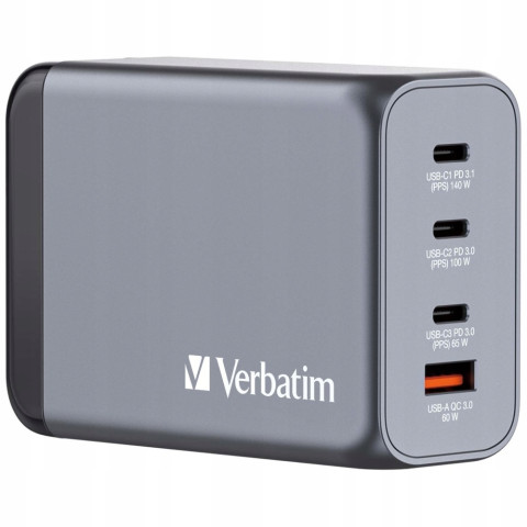 Ładowarka sieciowa 240W Verbatim GaN 3xUSB-C/USB-A czarna Quick Charge