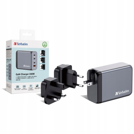 Ładowarka sieciowa 240W Verbatim GaN 3xUSB-C/USB-A czarna Quick Charge