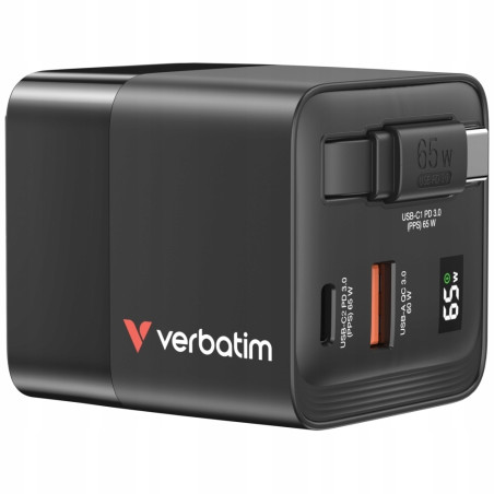 Ładowarka sieciowa 65W GaN 2xUSB-C USB-A Verbatim czarna Zasilacz