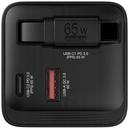 Ładowarka sieciowa 65W GaN 2xUSB-C USB-A Verbatim czarna Zasilacz