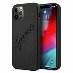 Guess Saffiano Vintage Script — etui do iPhone 12 Pro Max, czarne
