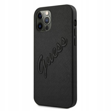 Guess Saffiano Vintage Script — etui do iPhone 12 Pro Max, czarne