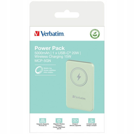 Powerbank Verbatim 5000mAh bezprzewodowy magnetyczny USB-C zielony