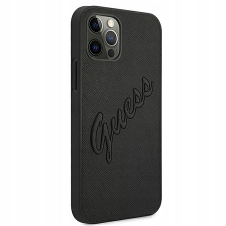Guess Saffiano Vintage Script — etui do iPhone 12 Pro Max, czarne