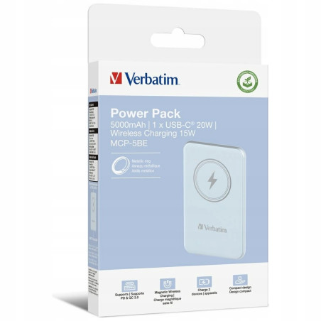 Powerbank indukcyjny USB-C niebieski litowo-polimerowy Verbatim przeno