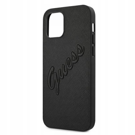 Guess Saffiano Vintage Script — etui do iPhone 12 Pro Max, czarne