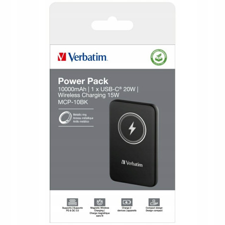 Powerbank indukcyjny 15W 10000mAh bezprzewodowy magnetyczny czarny Ver