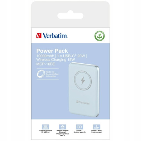 Powerbank indukcyjny 10000mAh 15W magnetyczny USB-C aluminium Verbatim