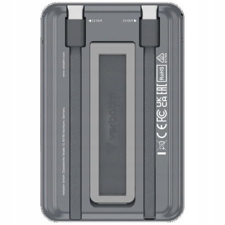 Powerbank indukcyjny 5000mAh 15W Wireless Magnetic szary USB typ C Ver
