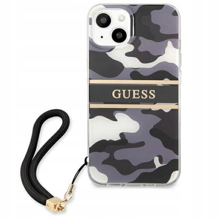 Guess moro kamuflaż paskiem — etui do iPhone 13, czarne