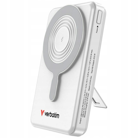 Powerbank Verbatim 10000mAh Magnetic Wireless z podstawką srebrny