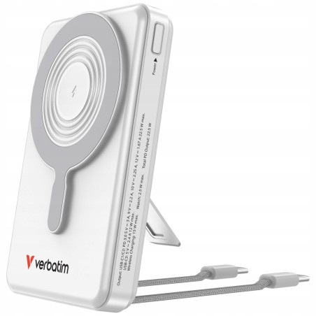 Powerbank Verbatim 10000mAh Magnetic Wireless z podstawką srebrny